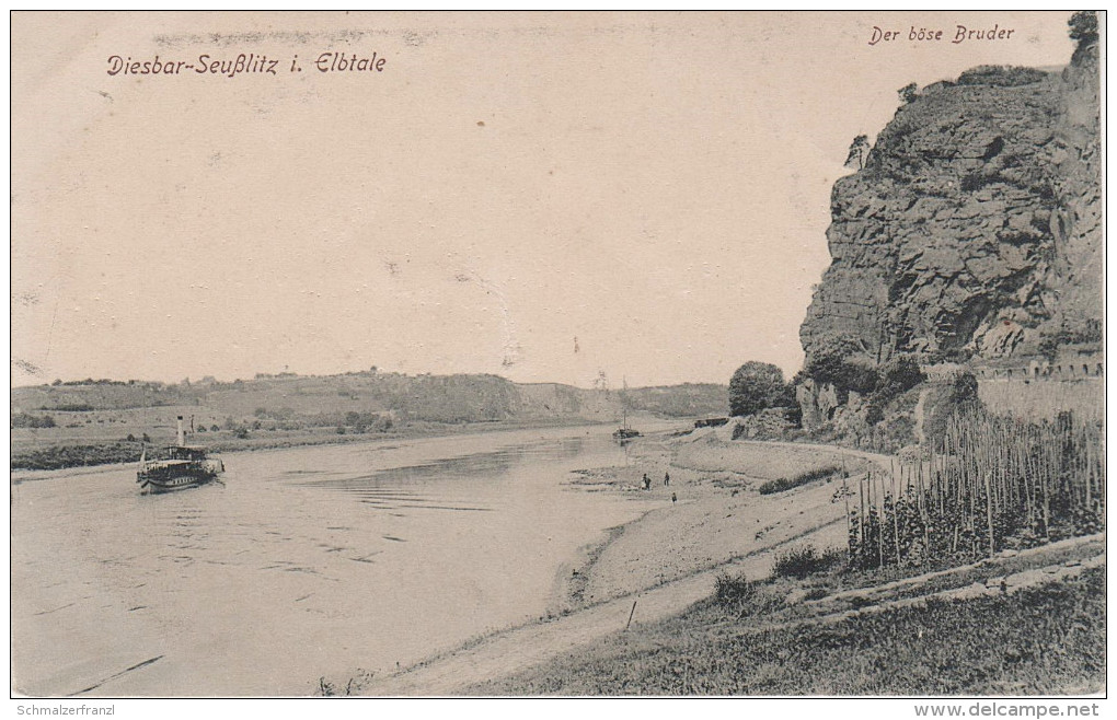 AK Diesbar Seusslitz Böse Böser Bruder Dampfer Strand a Nieschütz Hebelei Niederlommatzsch Löbsal Meissen Riesa Dresden