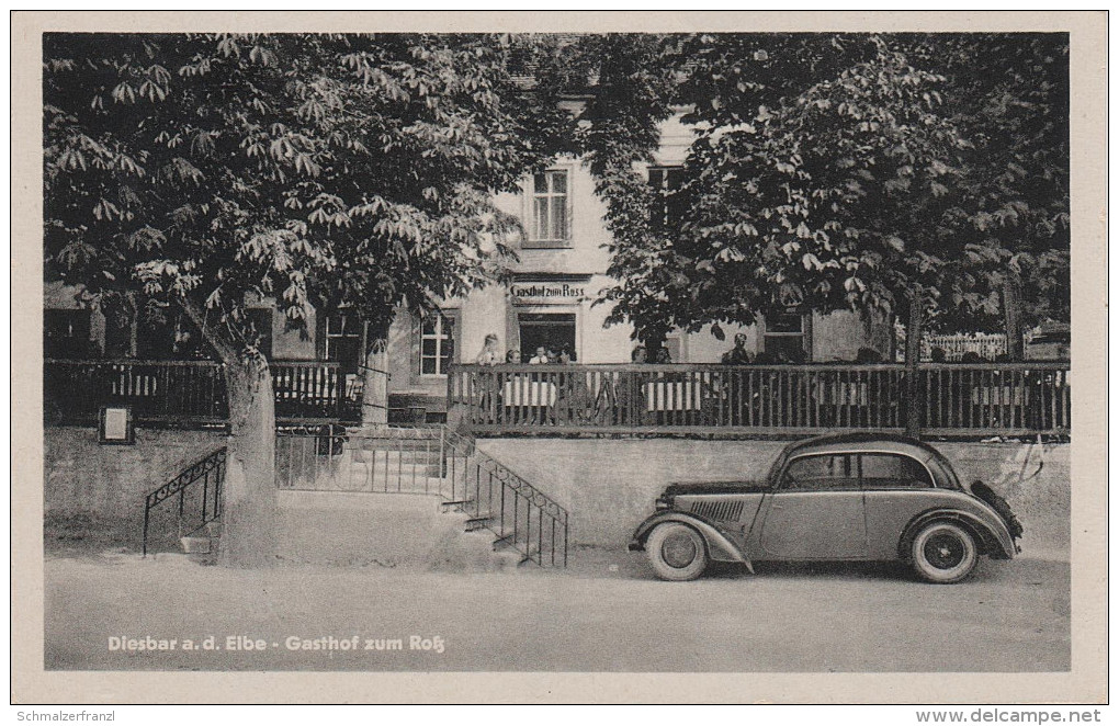 AK Diesbar Seusslitz Gasthof zum Ross Oldtimer bei Meissen Diera Zehren Merschwitz Riesa Radebeul Coswig Dresden