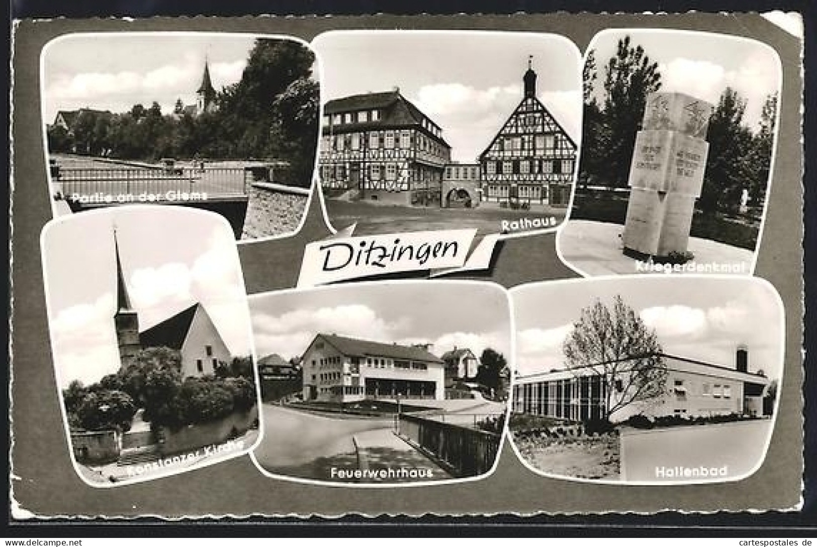 AK Ditzingen, Rathaus, Konstanzer Kirche, Kriegerdenkmal