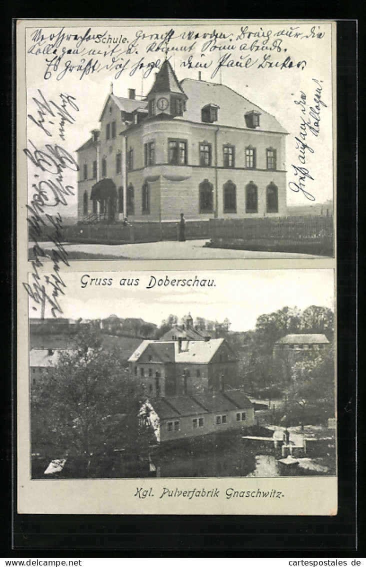 AK Doberschau, Kgl. Pulverfabrik Gnaschwitz, Schule