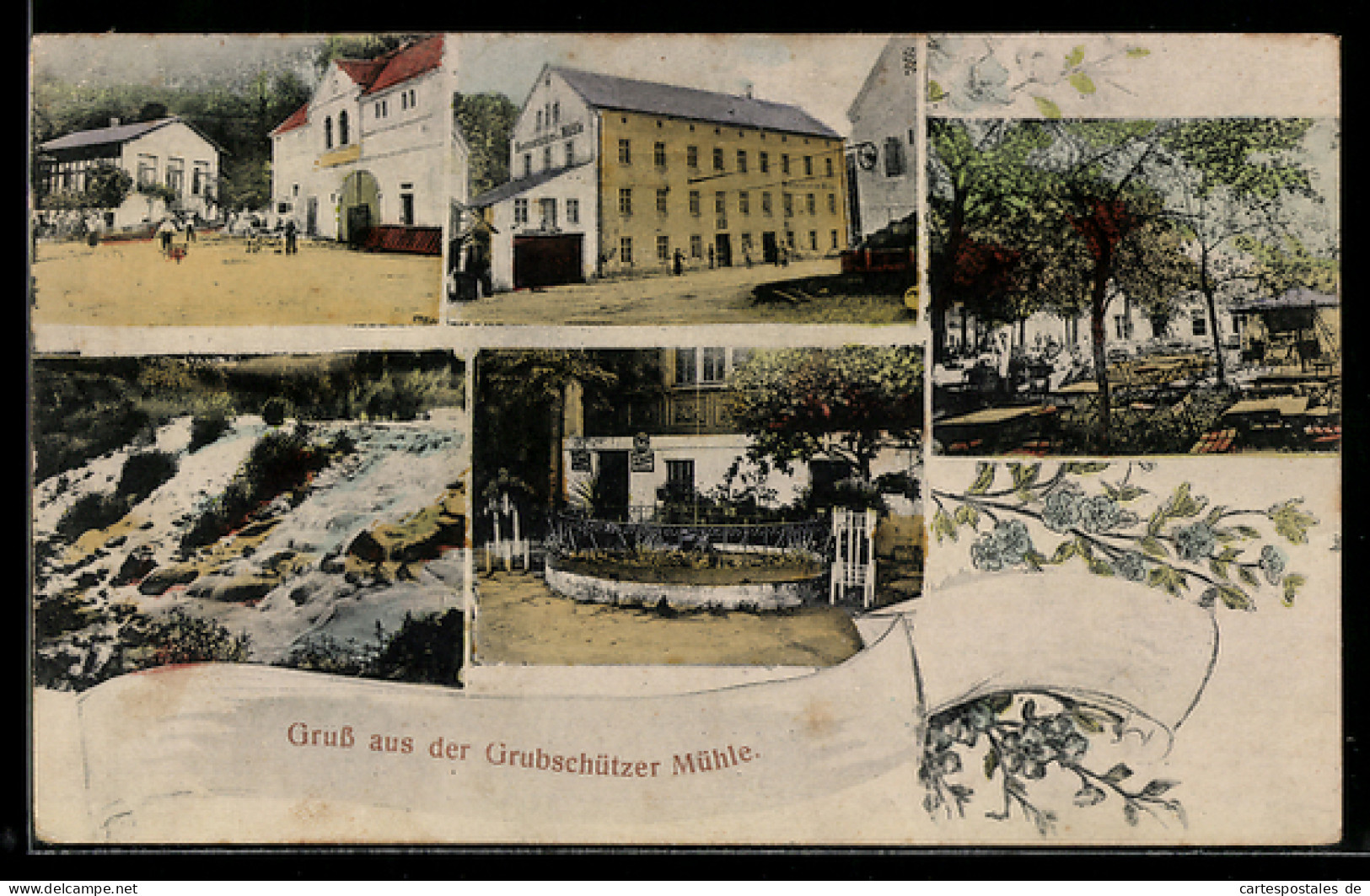 AK Doberschau, Partien am Gasthaus Grubschützer Mühle