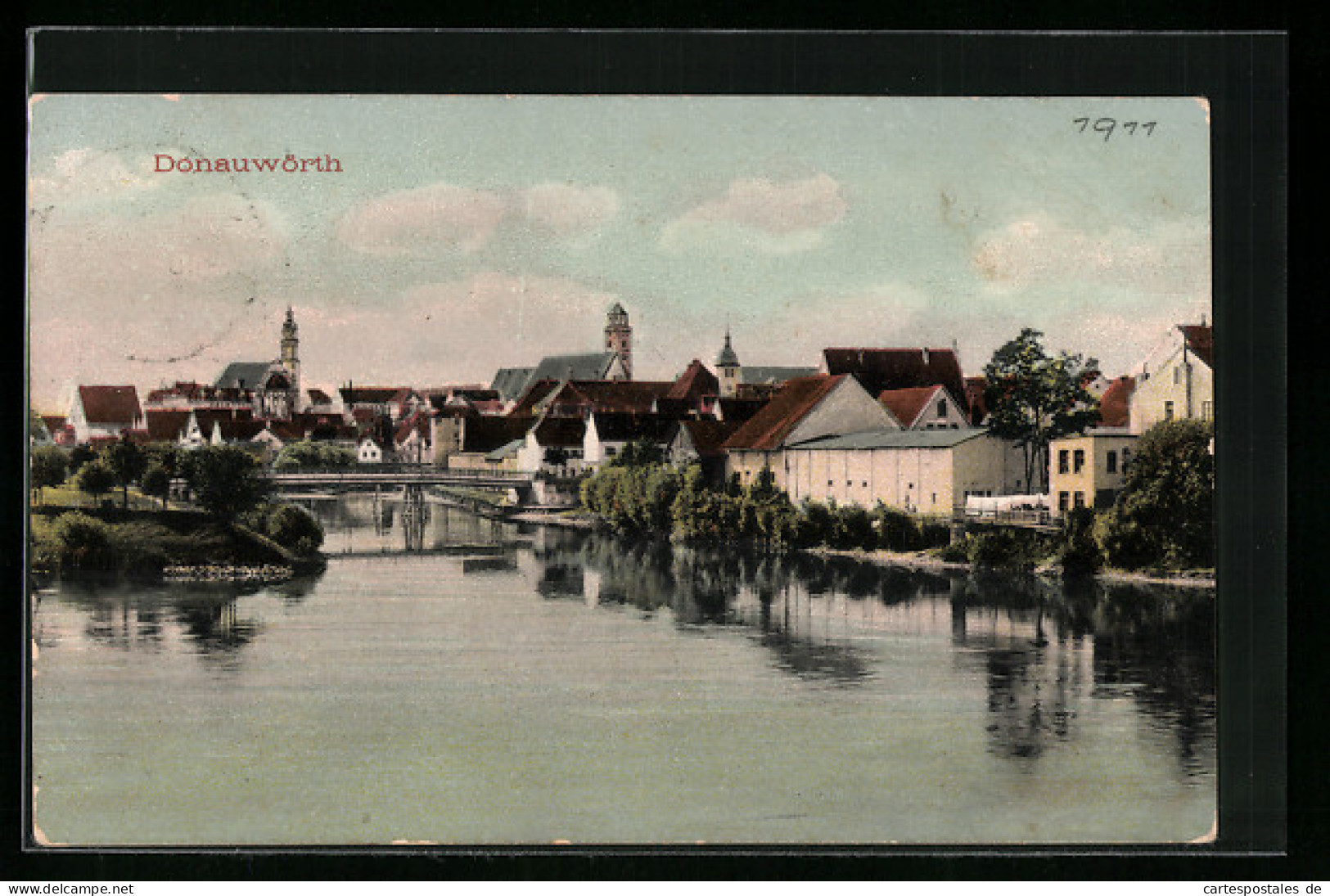 AK Donauwörth, Uferpartie mit Kirche