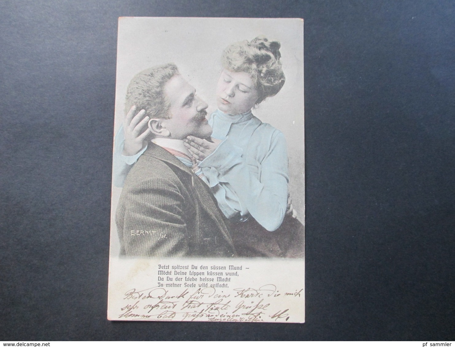 AK DR / Elsass 1903 Strassburg (Els) Mann und Frau Kuss. E. Ernst.