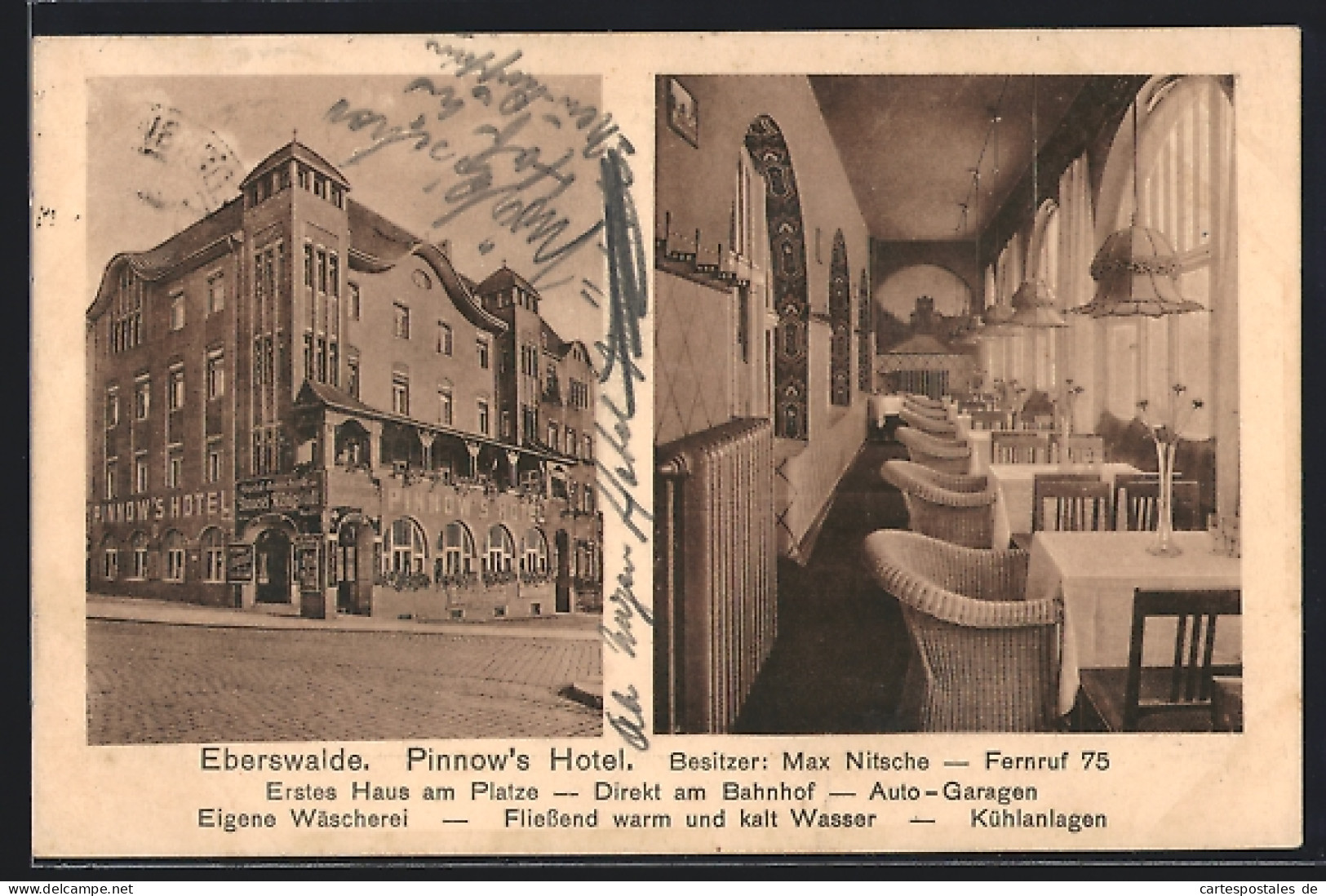 AK Eberswalde, Pinnow`s Hotel von Max Nitsche mit Innenansicht