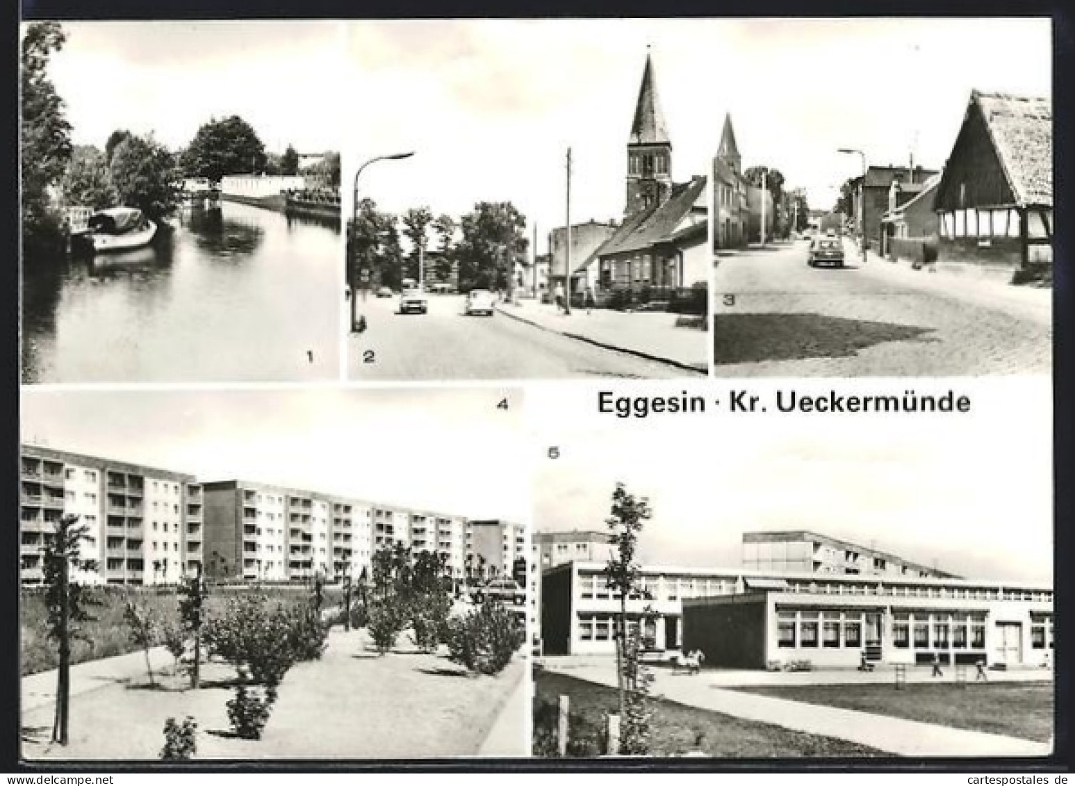 AK Eggesin /Ueckermünde, Hafen an der Randow, Bahnhofstrasse, Strasse der Freundschaft, Neubaugebiet