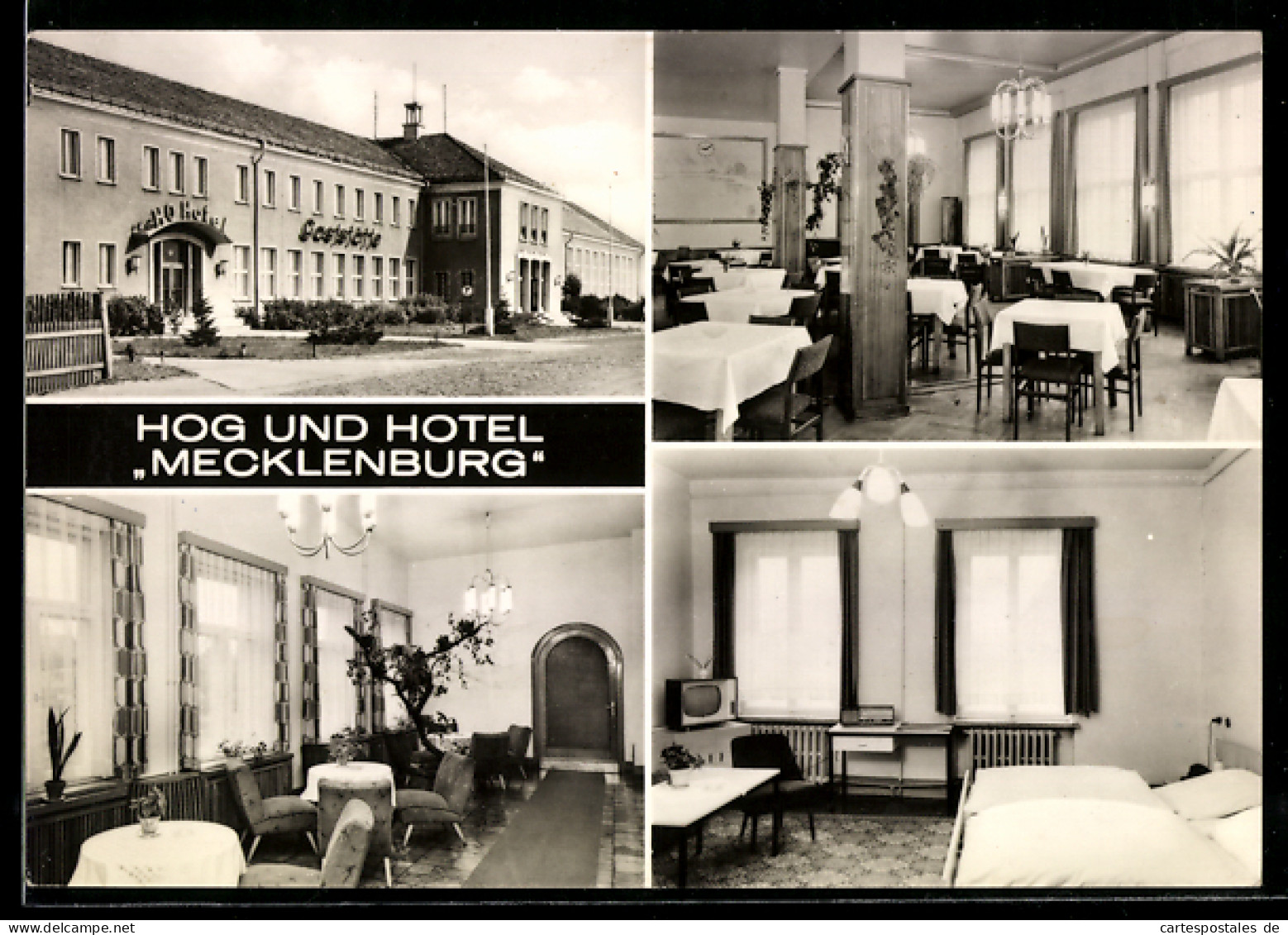 AK Eggesin /Ueckermünde, HOG u. Hotel Mecklenburg, Speisesaal, Gästezimmer, Aufenthaltsraum
