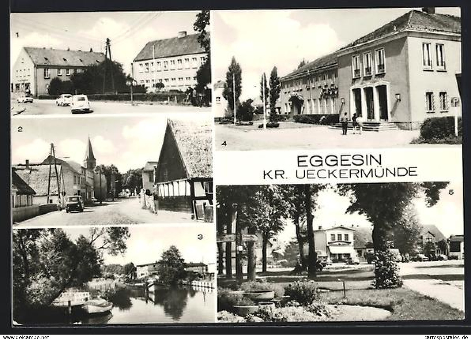 AK Eggesin /Ueckermünde, Rathaus, Schule, Flussansicht