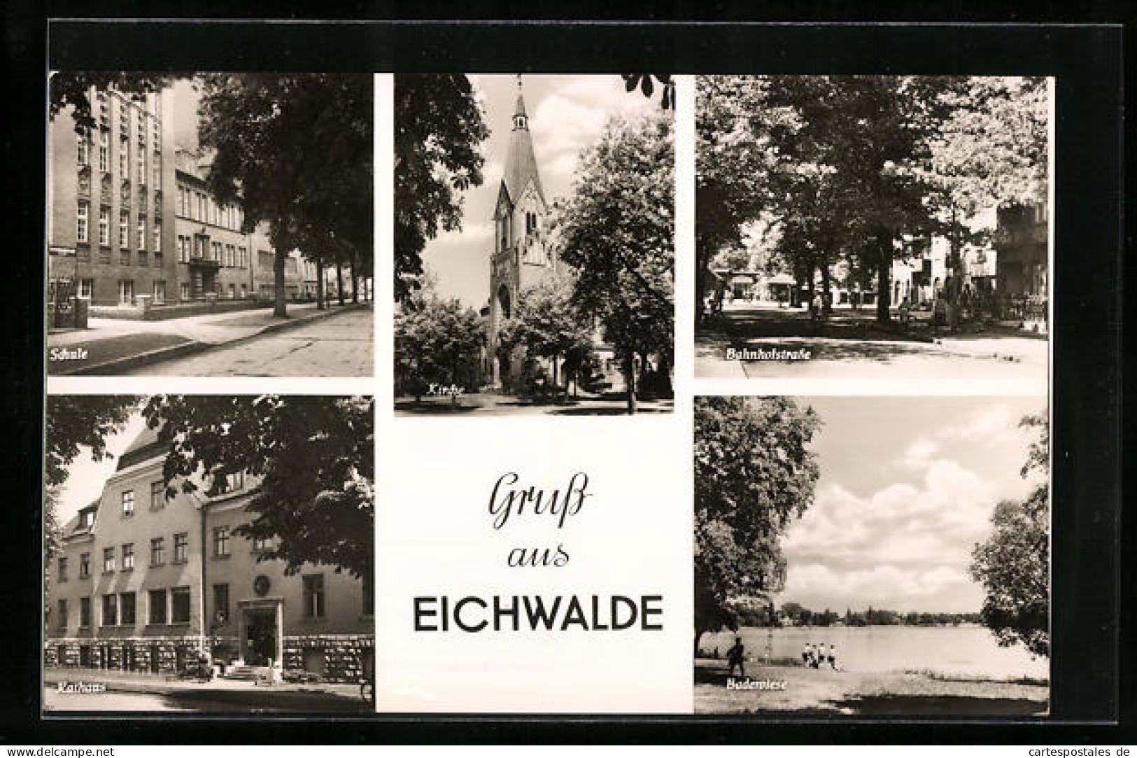 AK Eichwalde, Ansichten Schule, Kirche, Bahnhofstrasse