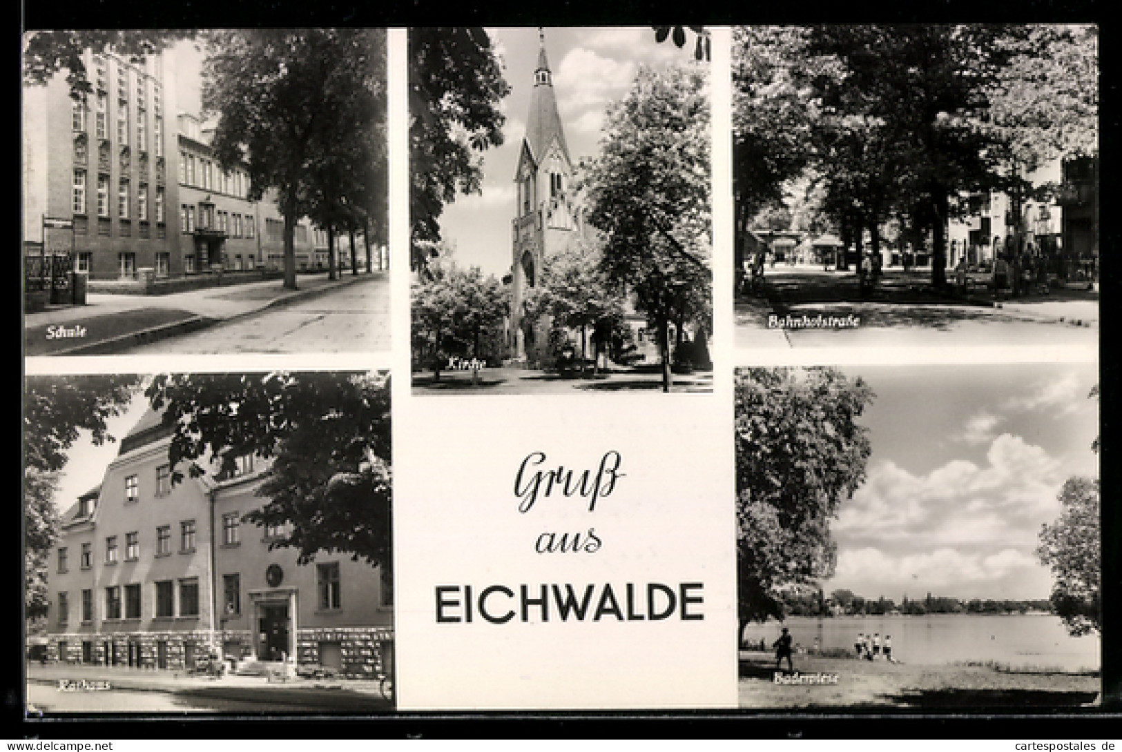 AK Eichwalde, Rathaus, Kirche, Bahnhofstrasse