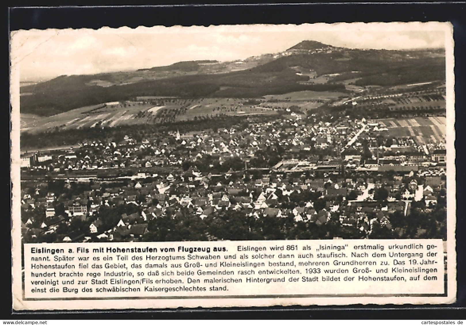 AK Eislingen a. Fils, Gesamtansicht mit Hohenstaufen vom Flugzeug aus gesehen