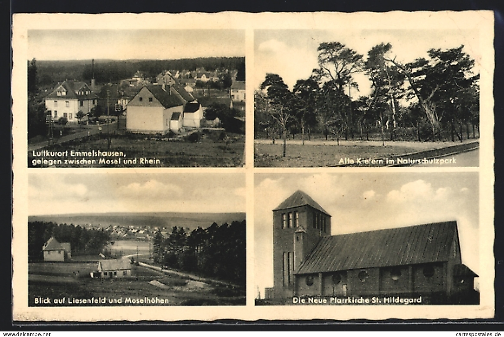 AK Emmelshausen /Hunsrück, Liesenfeld und Moselhöhen, Naturschutzpark und Pfarrkirche