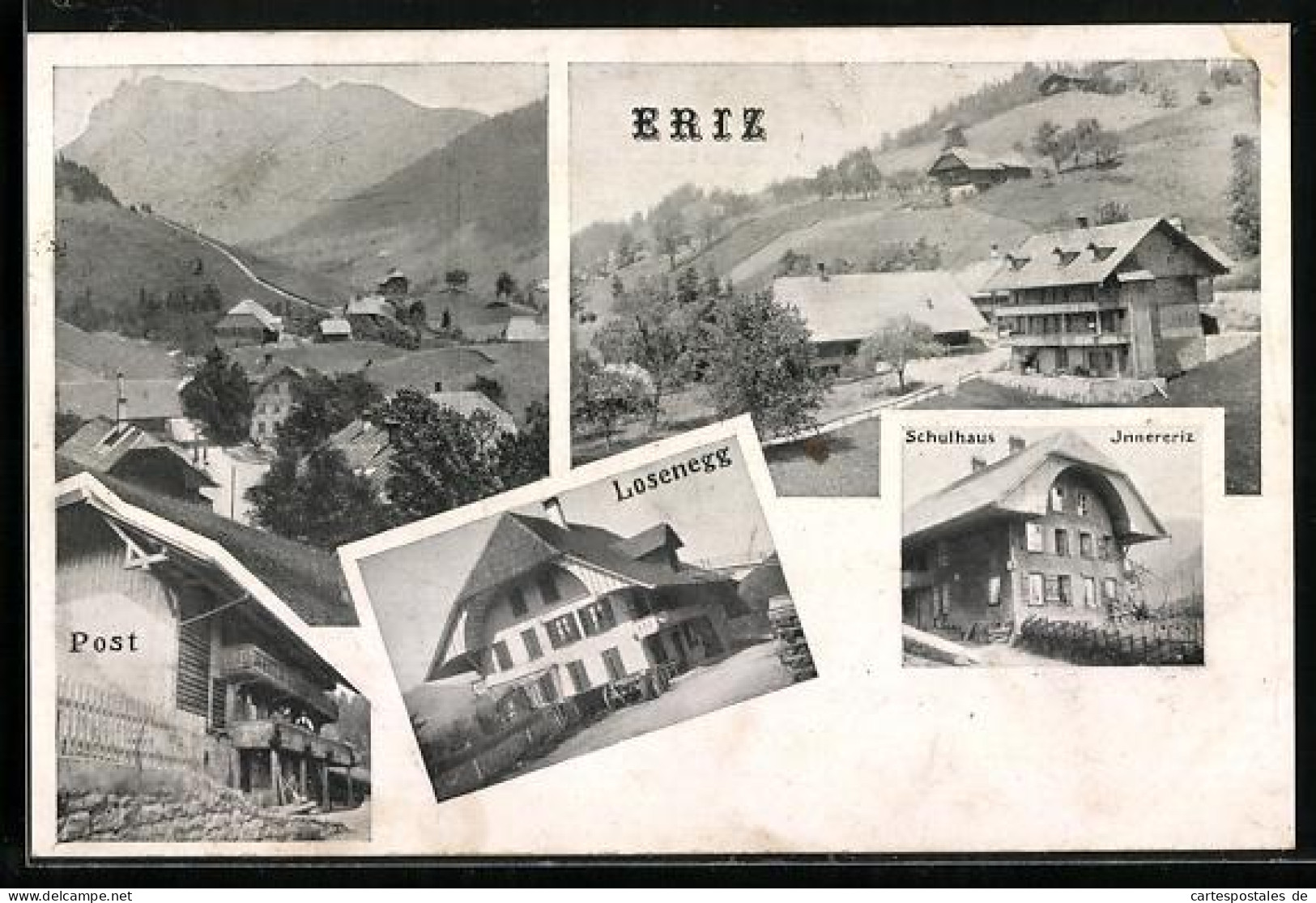 AK Eriz, Gasthaus Losenegg, Postgebäude, Schulhaus Innereriz