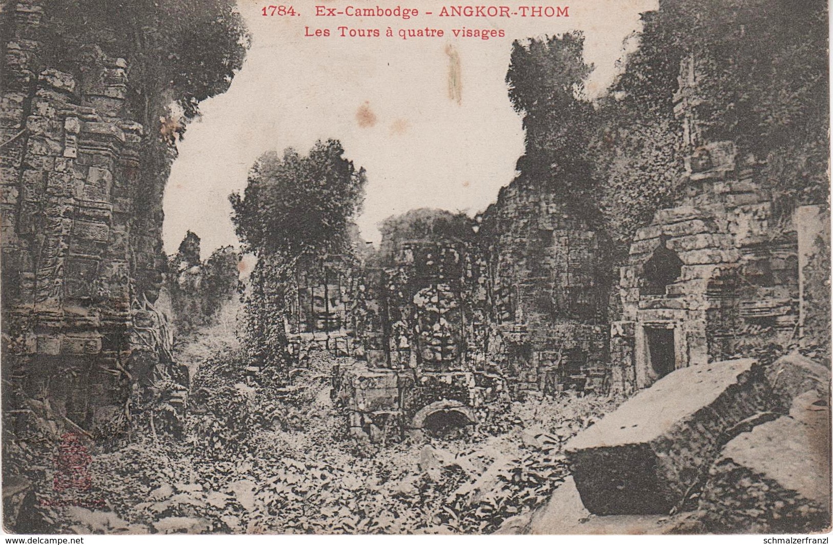 AK Ex Cambodge Angkor Thom Wat Les Tours a quatre visages Cambodia Kambodscha a Cochinchine Colonie Kolonie Indochine