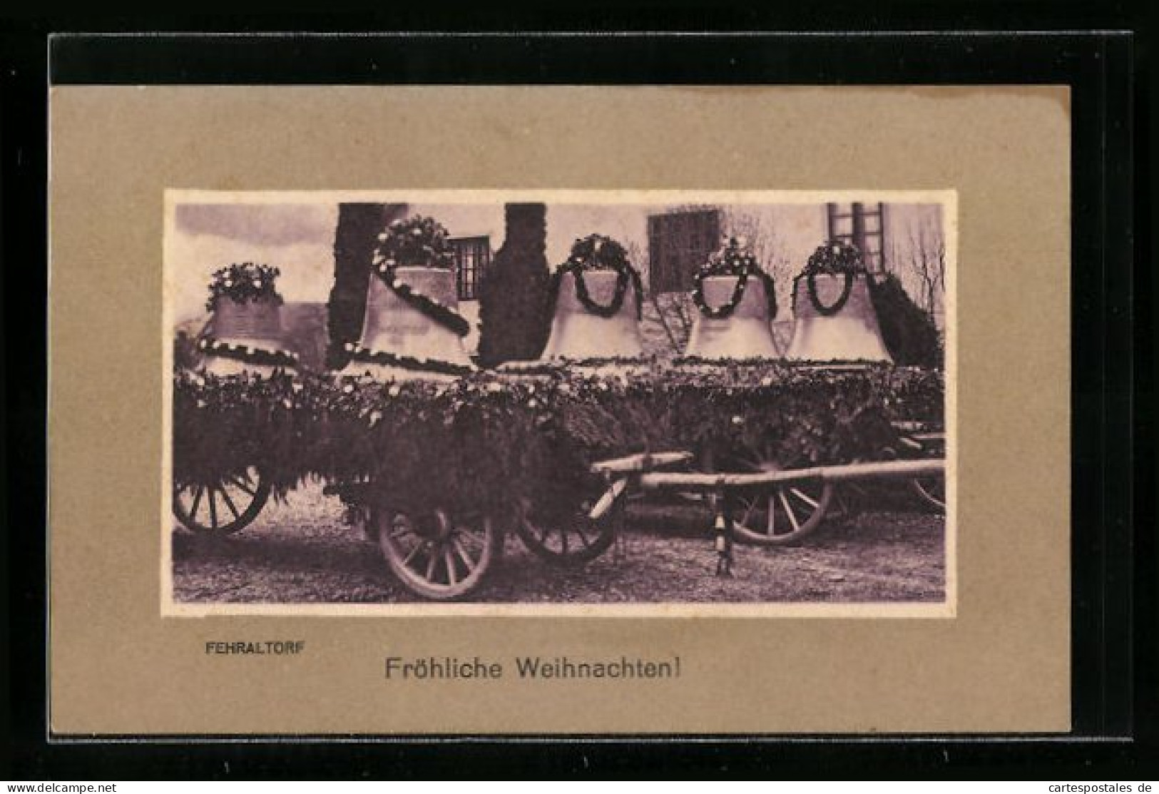 AK Fehraltorf, Fröhliche Weihnachten, Glocken auf Karren festlich geschmückt