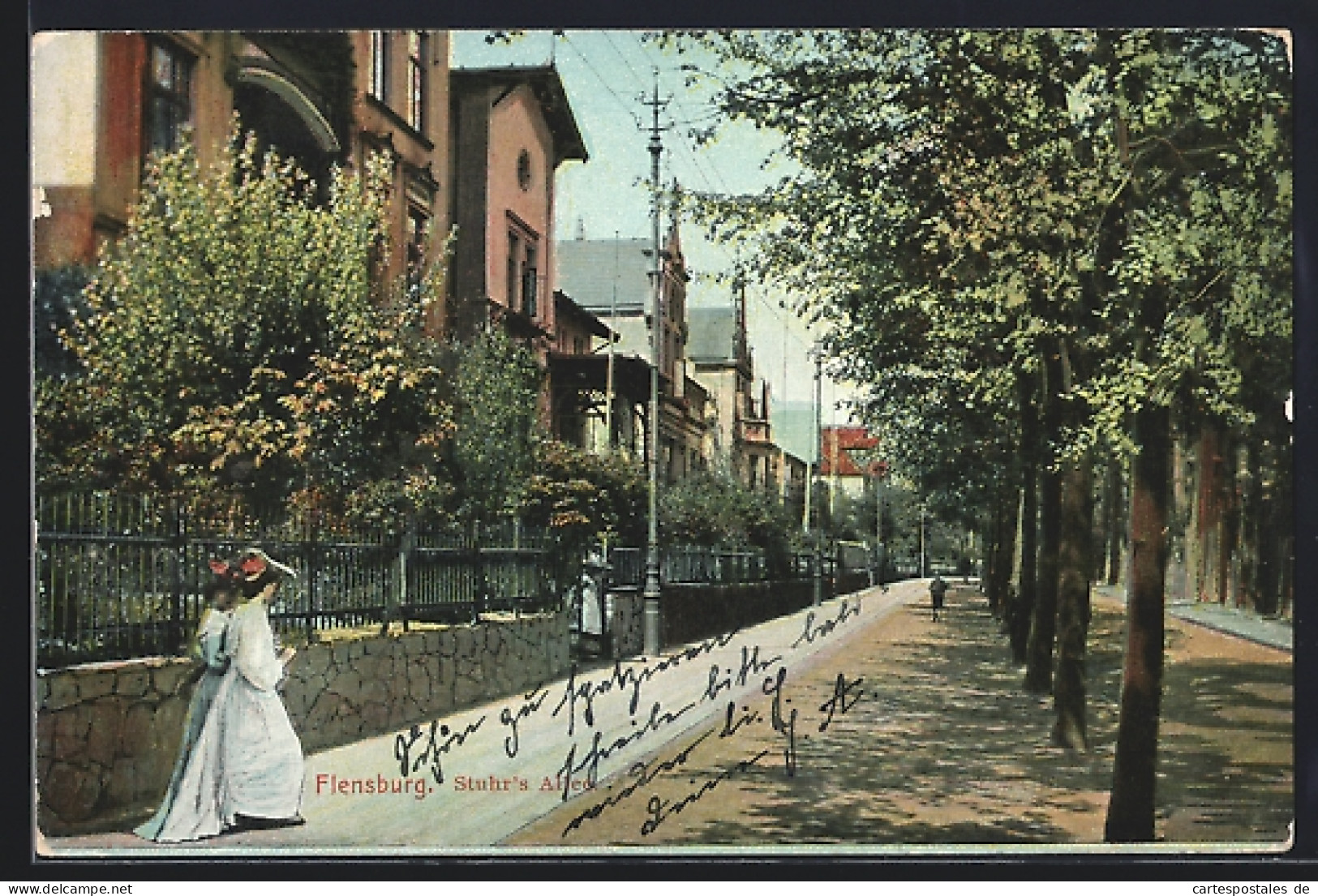 AK Flensburg, Stuhr`s Allee mit Passanten