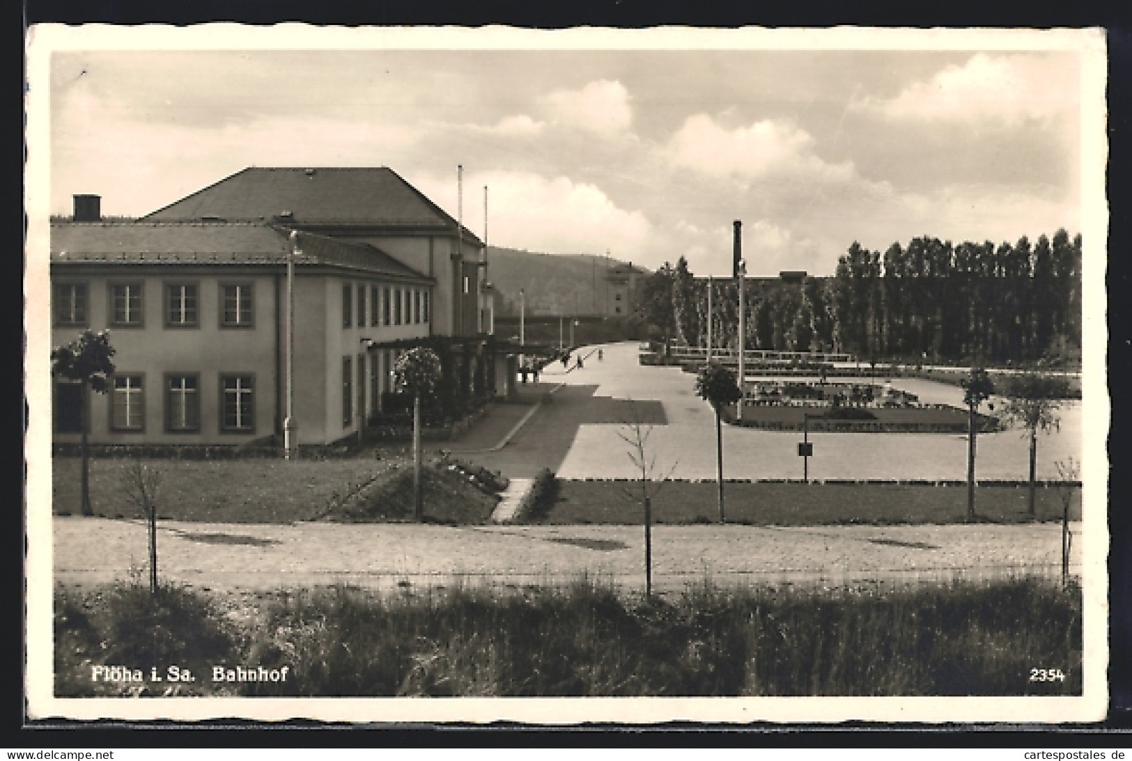 AK Flöha, Bahnhof mit Vorplatz