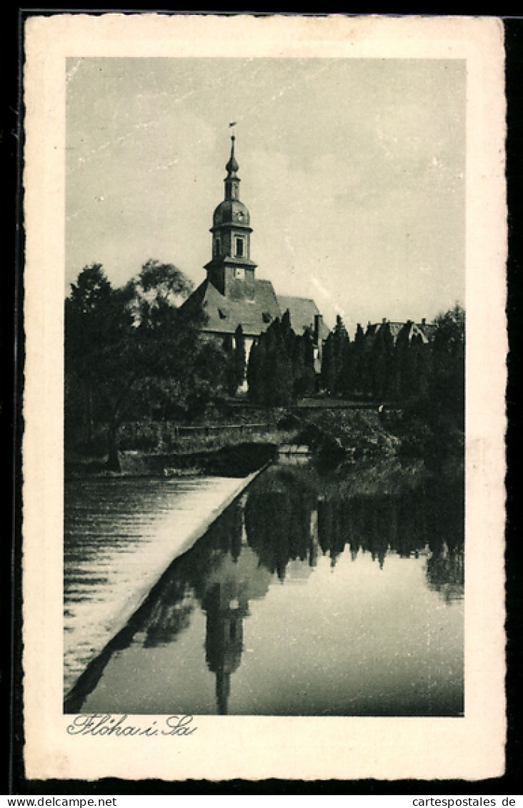 AK Flöha i. Sa., Kirche, Flussufer