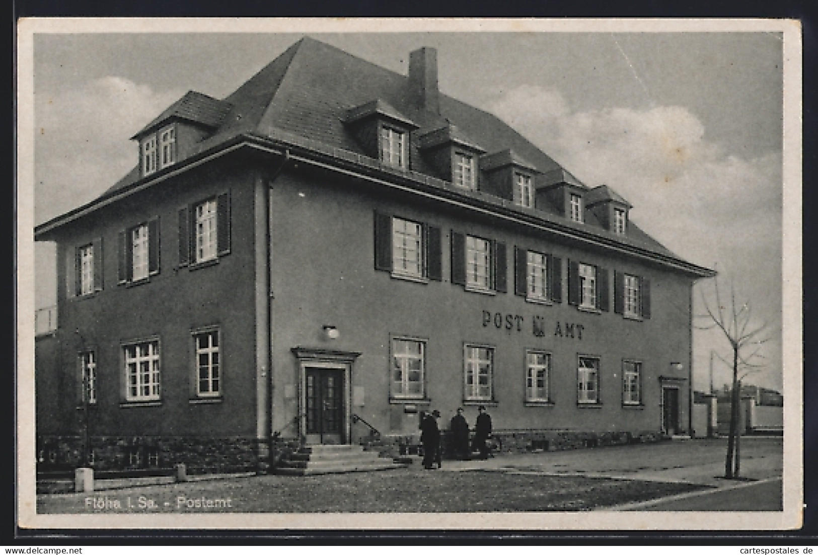 AK Flöha i. Sa., Postamt in der Strassenansicht