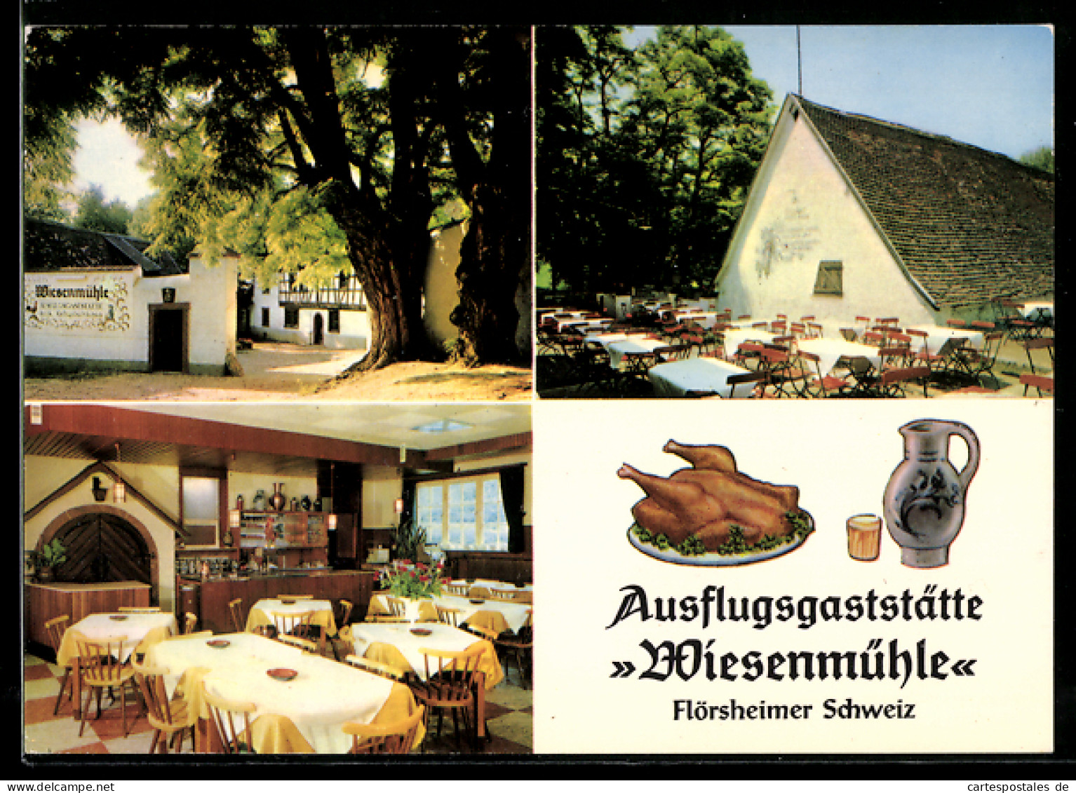 AK Flörsheim /Main, Flörsheimer Schweiz, Gaststätte Wiesenmühle, Innenansicht, Garten