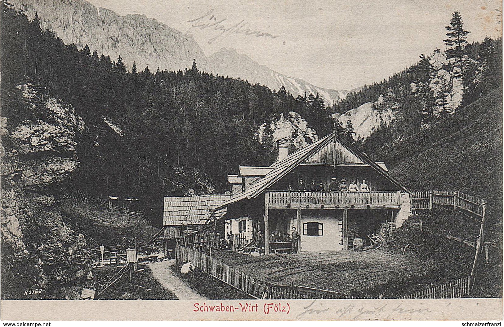 AK Fölz Gasthof Schwaben Wirt Schwabenwirt Schwabenbartl Stempel a Thörl Aflenz Palbersdorf Au Turnau Bruck Steiermark