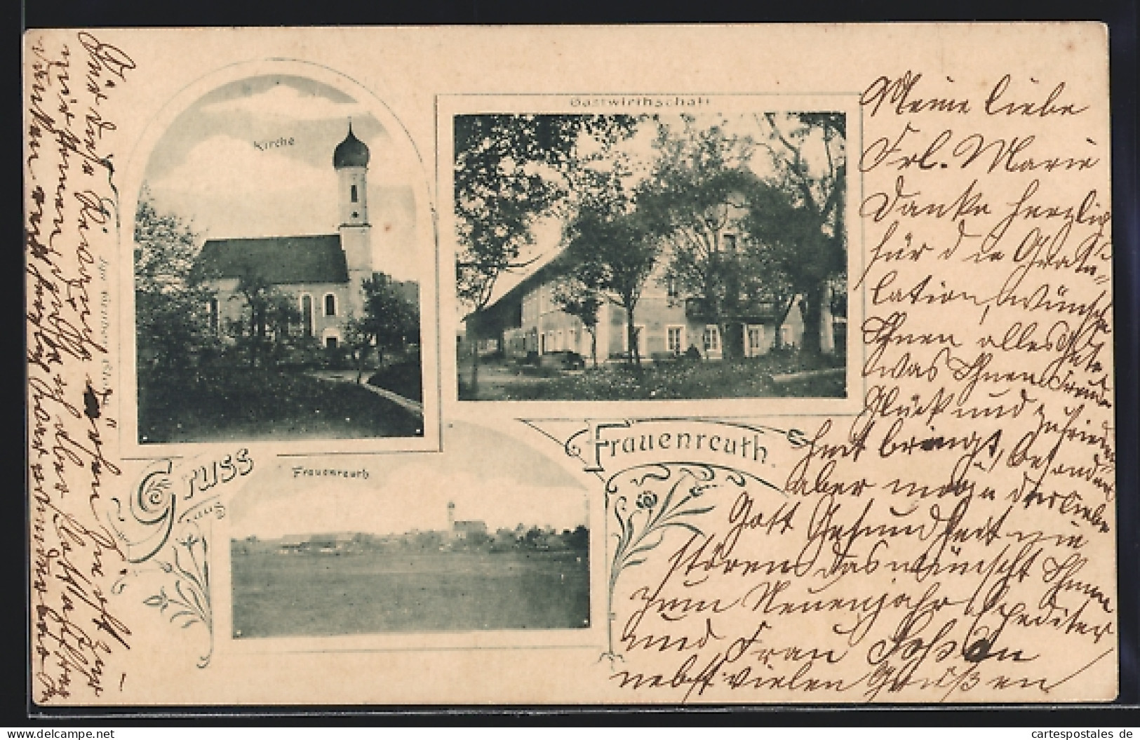 AK Frauenreuth / Glonn, Gasthaus, Kirche, Teilansicht