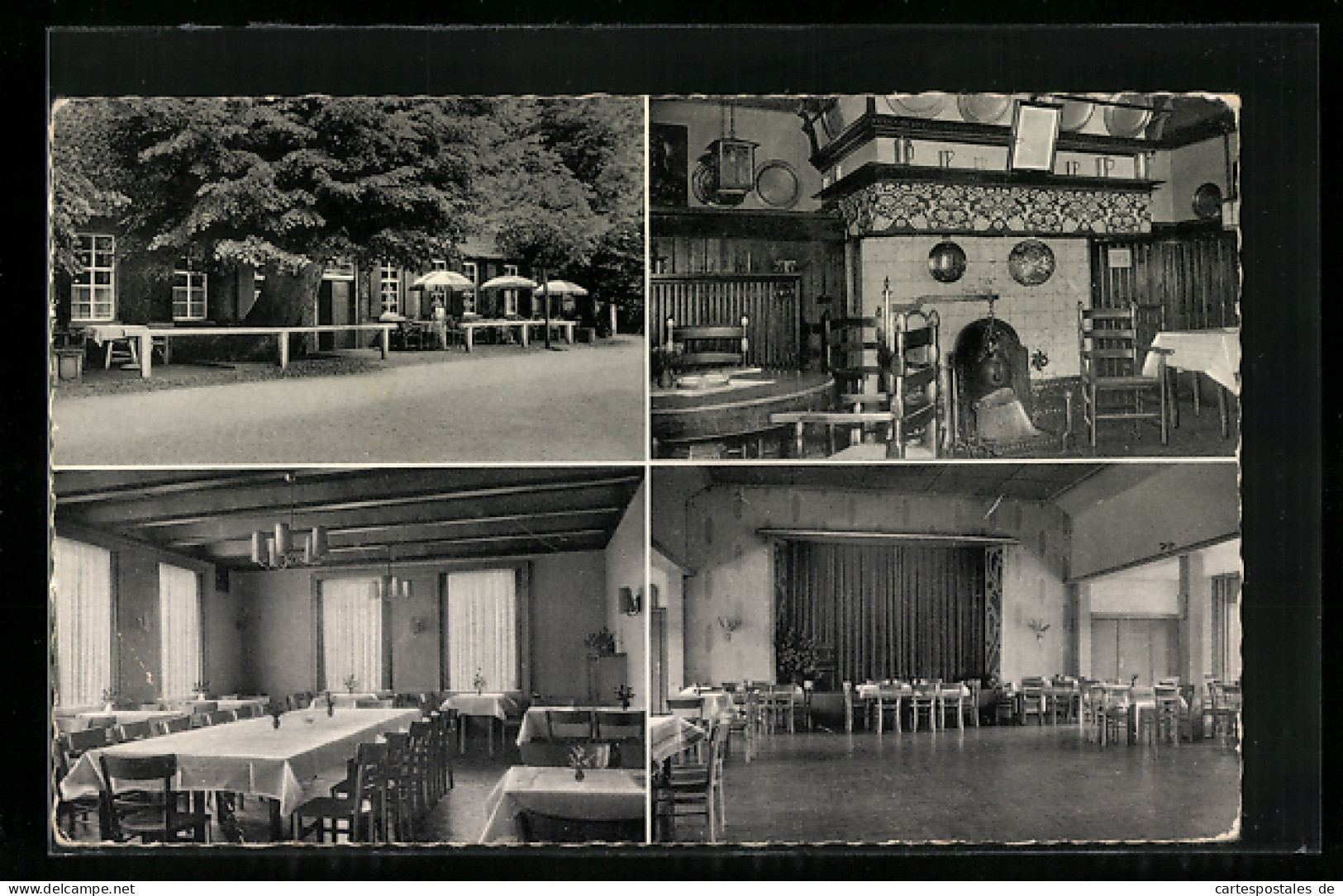 AK Friedeburg i. Ostfr., der Gasthof Gerh. Oltmanns, Aussenanlagen, im Gastraum, Tanzsaal