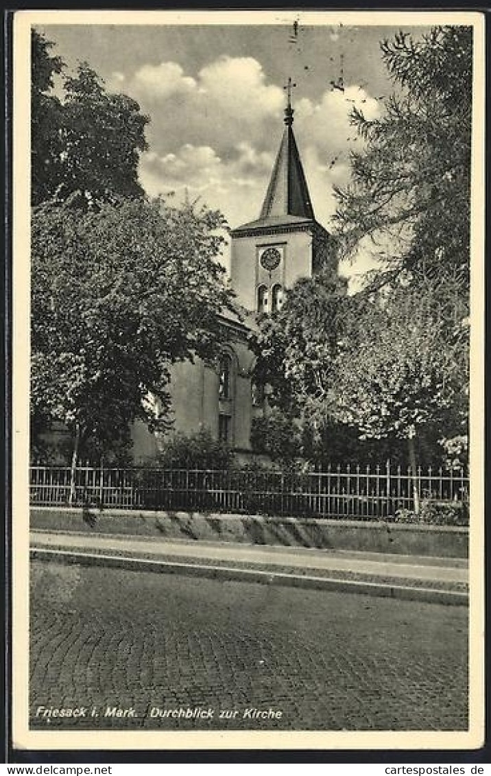 AK Friesack i. Mark., Durchblick zur Kirche