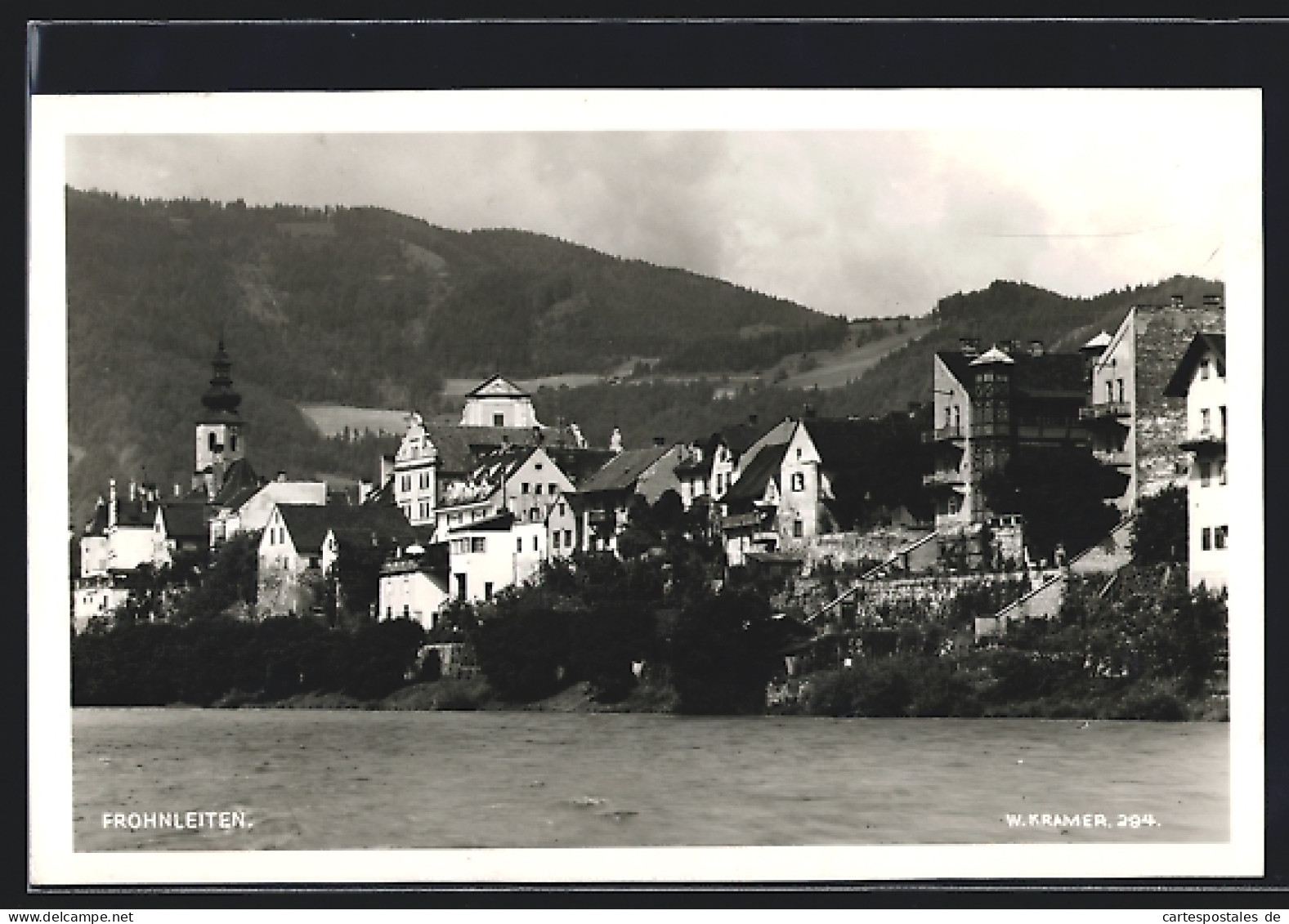 AK Frohnleiten, Ortsansicht mit Uferpartie