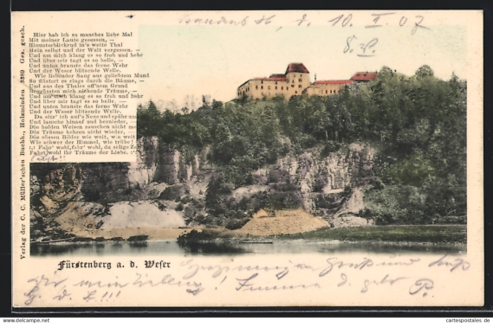 AK Fürstenberg a. d. Weser, Schloss auf Klippe am Wasser