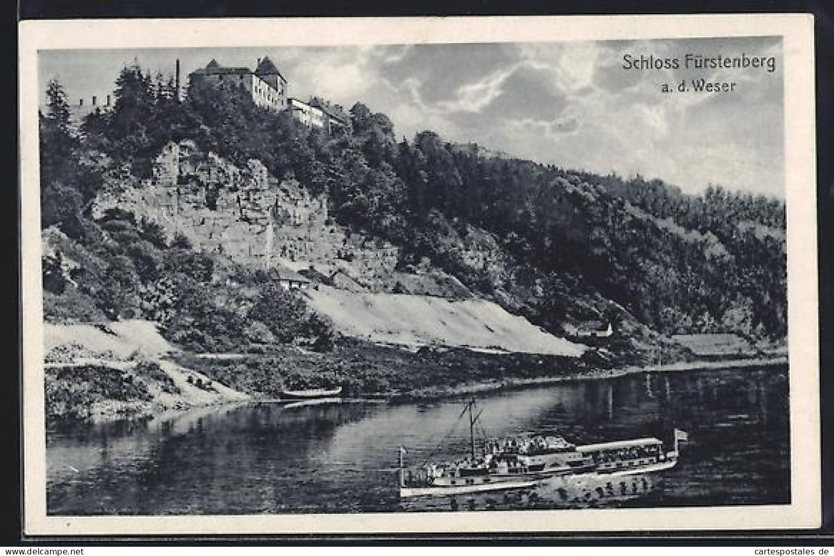 AK Fürstenberg a. d. Weser, Schloss Fürstenberg, Weser mit Dampfschiff
