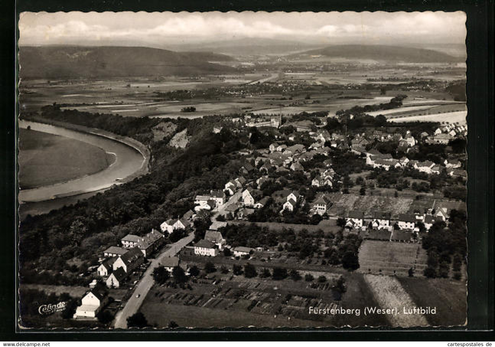 AK Fürstenberg a. Weser, Fliegeraufnahme mit Orts- und Flusspartie