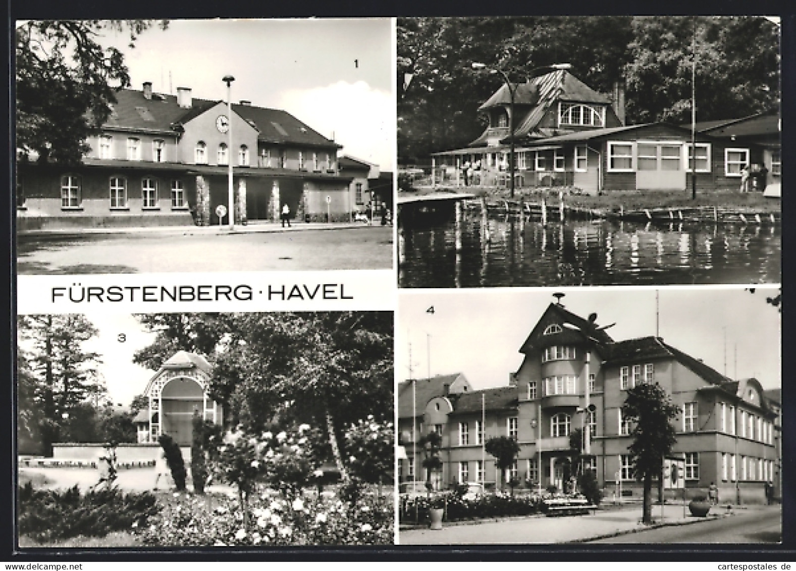 AK Fürstenberg /Havel, Gaststätte Anglerheim, Rathaus, Bahnhof