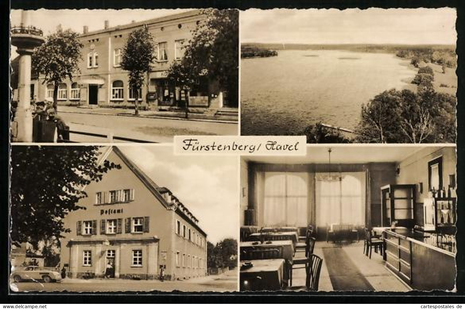 AK Fürstenberg / Havel, Postamt, Rathaus und Strassenpartie