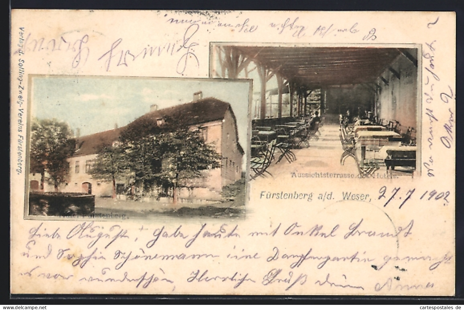 AK Fürstenberg /Weser, Hotel Fürstenberg, Aussichtsterrasse