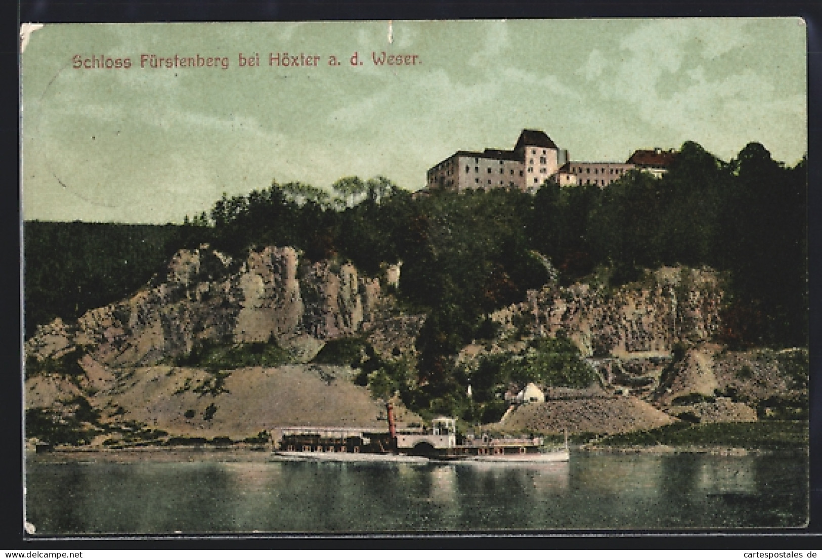 AK Fürstenberg / Weser, Schloss Fürstenberg, Weserufer, Dampfschiff