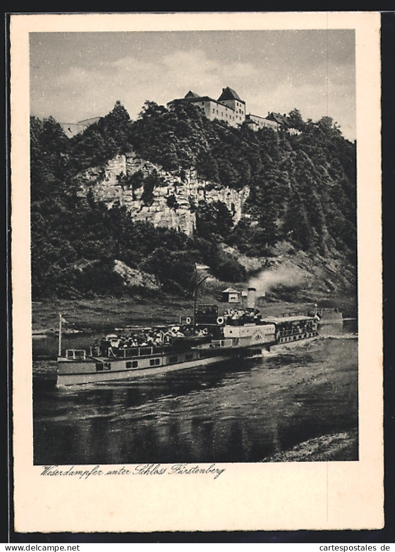 AK Fürstenberg / Weser, Weserdampfer unter dem Schloss