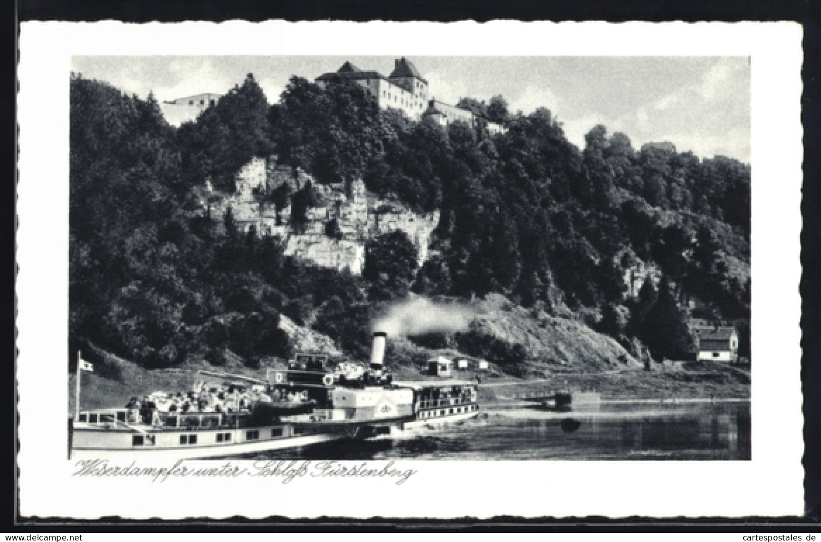 AK Fürstenberg /Weser, Weserdampfer unter Schloss Fürstenberg