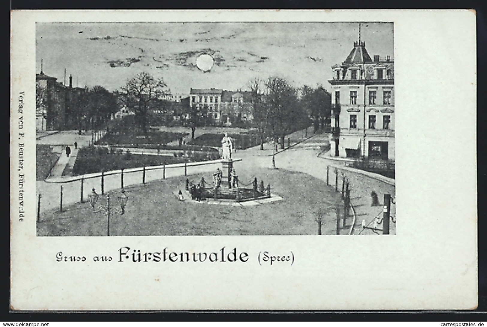 AK Fürstenwalde /Spree, Denkmal im Mondschein