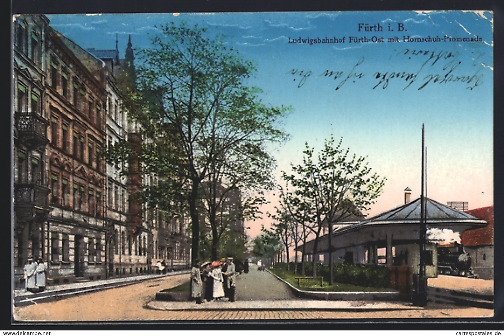 AK Fürth i. B., Ludwigbahnhof Fürth-Ost, Hornschuch-Promenade