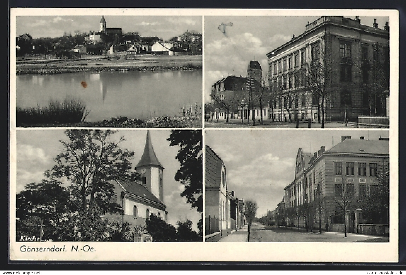 AK Gänserndorf, Kirche, Gesamtansicht, Strassenpartie