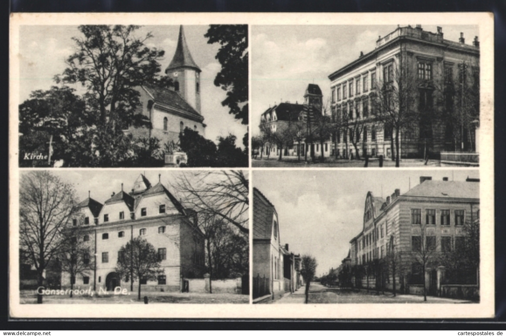 AK Gänserndorf, Kirche, Strassenpartie in der Stadt