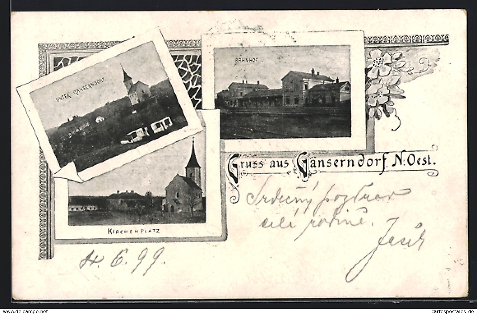 AK Gänserndorf /N. Oest., Bahnhof, Kirchenplatz, Unter-Gänserndorf