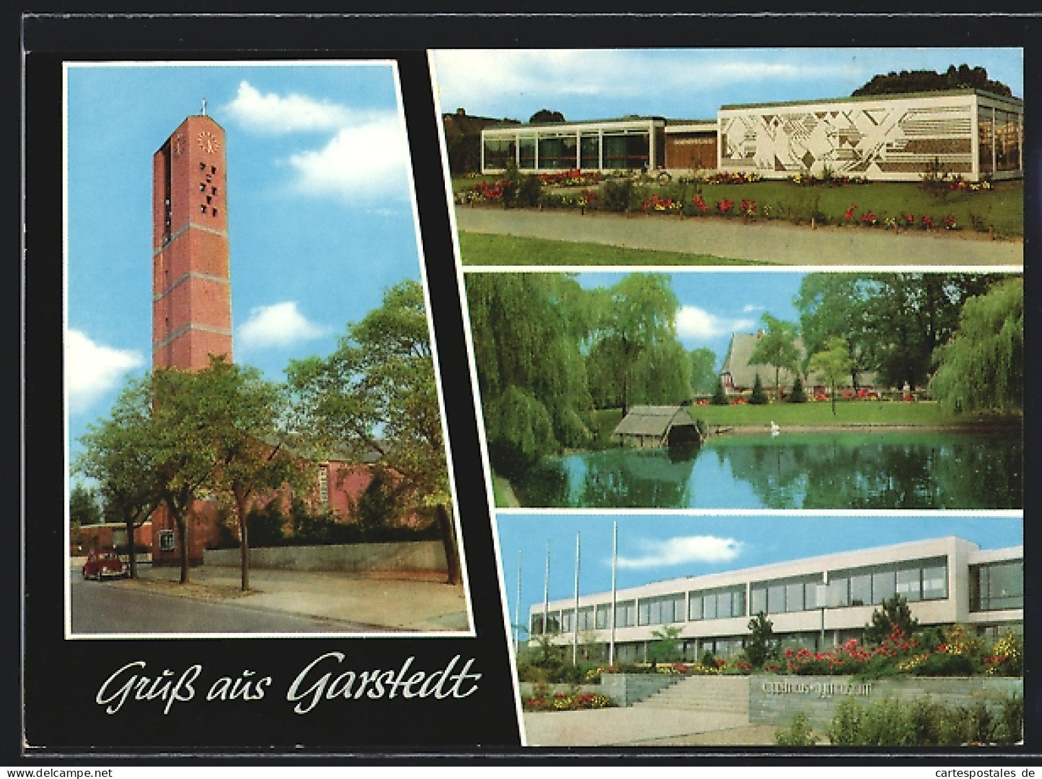 AK Garstedt / Norderstedt, Kirche, Gemeindebücherei, alter Dorfteich, Coppernicus-Gymnasium