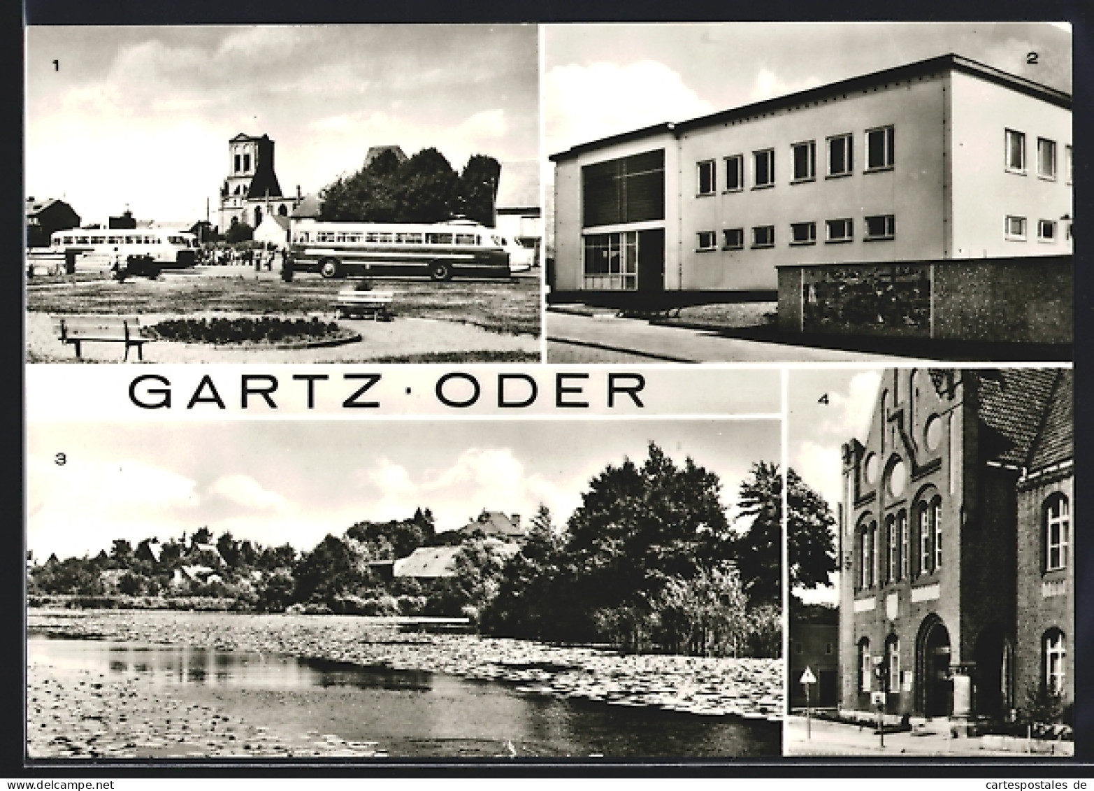 AK Gartz / Oder, Busbahnhof, Postamt, Rathaus
