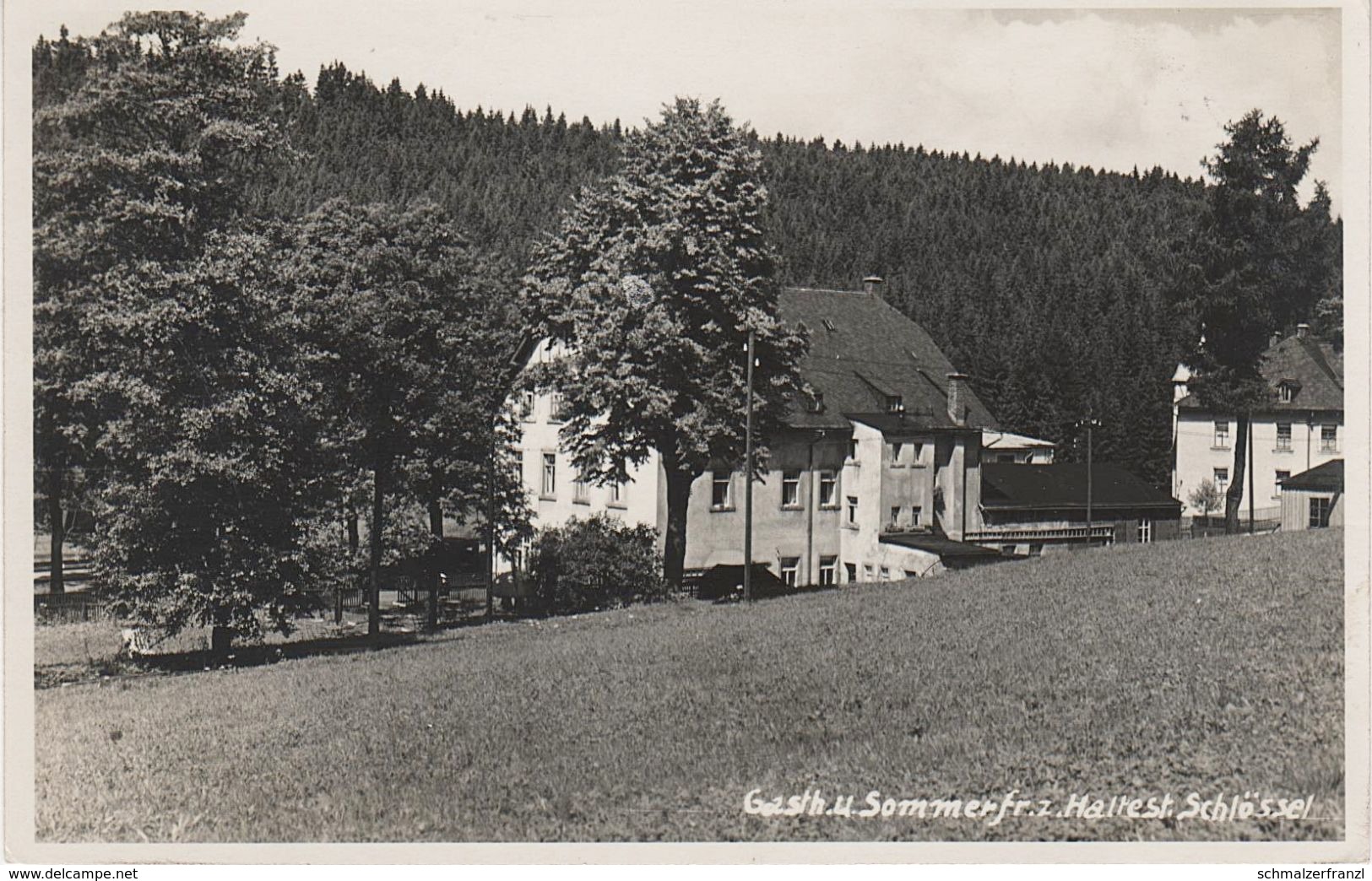AK Gasthof Haltestelle Schlössel Schlösselmühle Bahnhof Pressnitztalbahn a Jöhstadt Schmalzgrube Wolkenstein Bahnpost