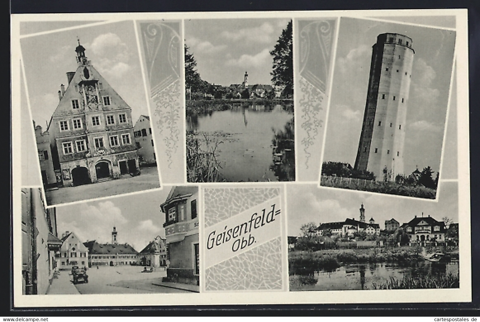 AK Geisenfeld /Obb., Ortspartie, Blick vom Ufer, Turm