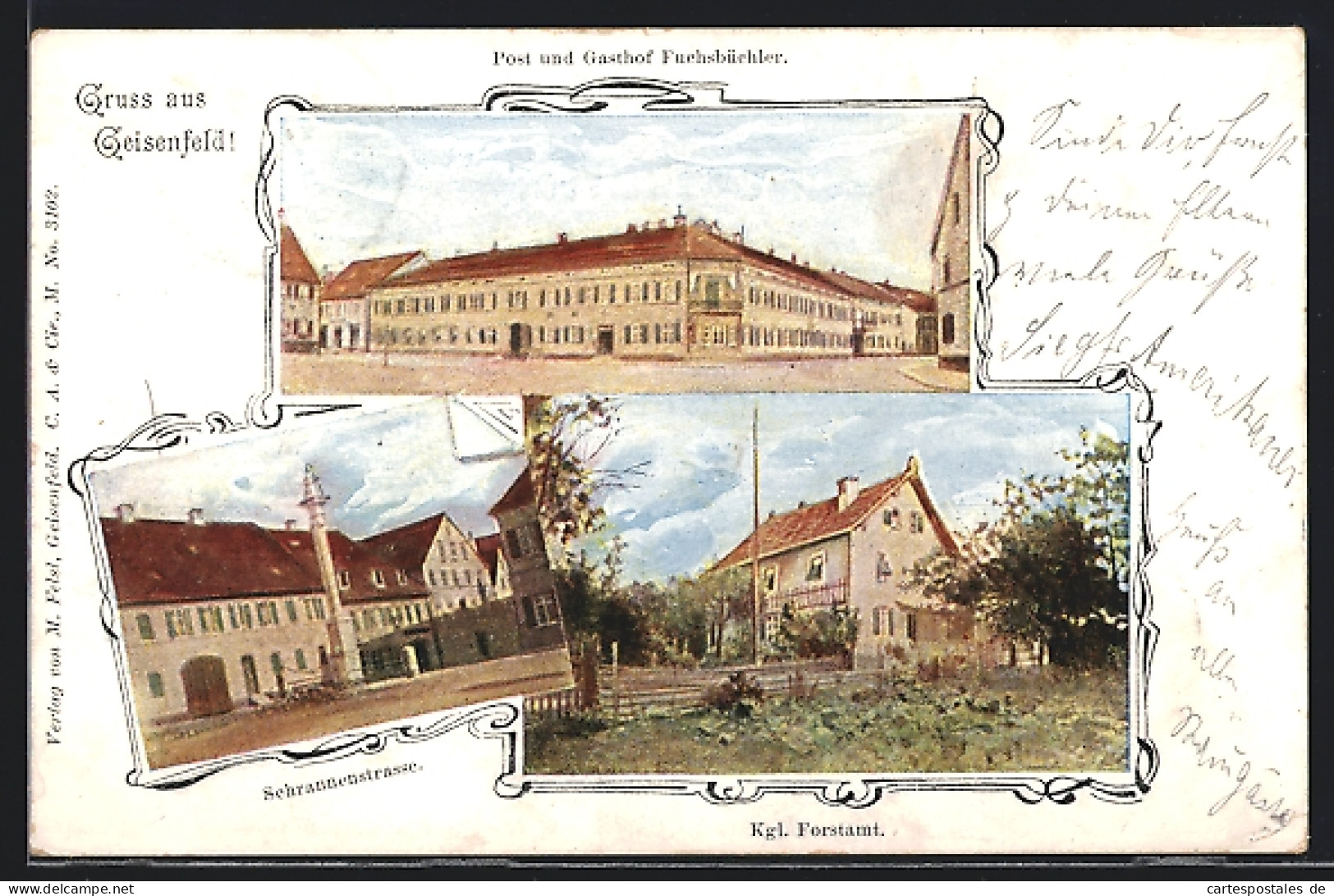 AK Geisenfeld, Post und Gasthof Fuchsbüchler, Kgl. Forstamt, Schrannenstrasse