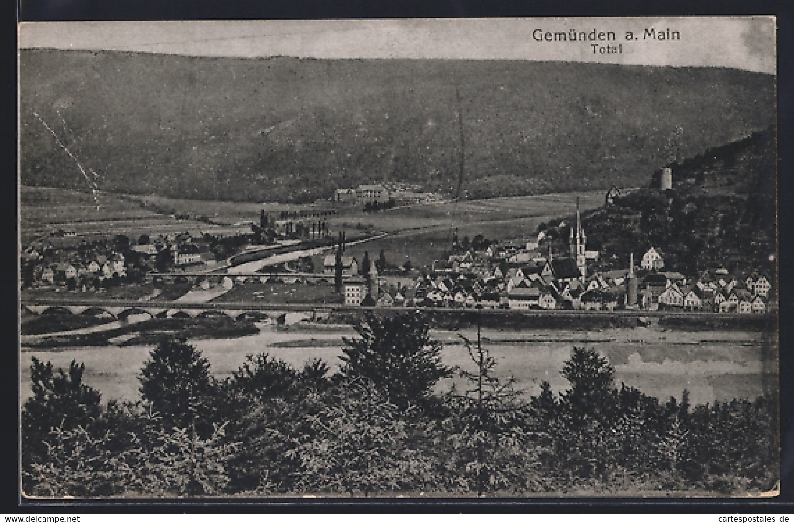 AK Gemünden a. Main, Gesamtansicht mit Flusspartie