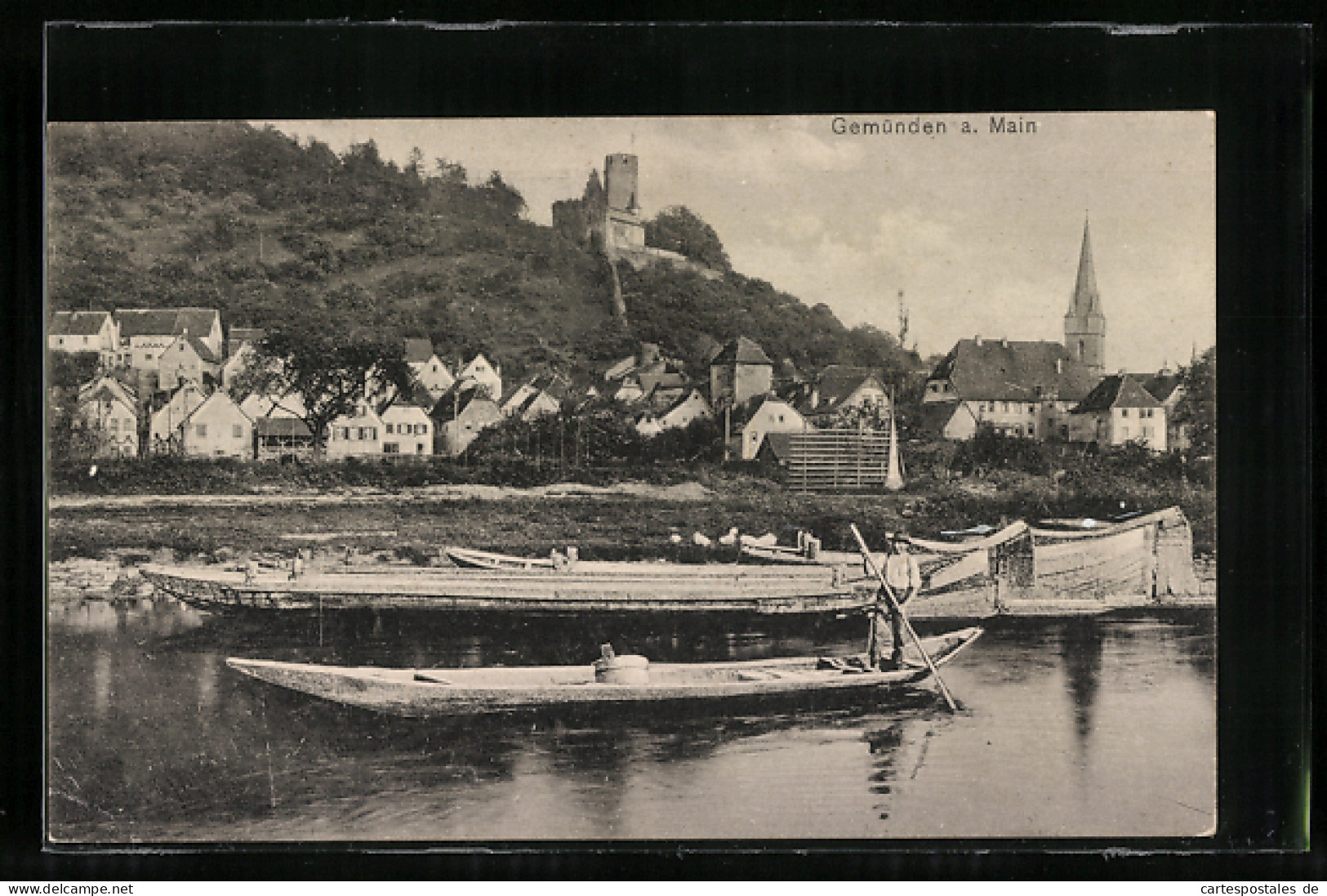 AK Gemünden am Main, Kähne am Ufer