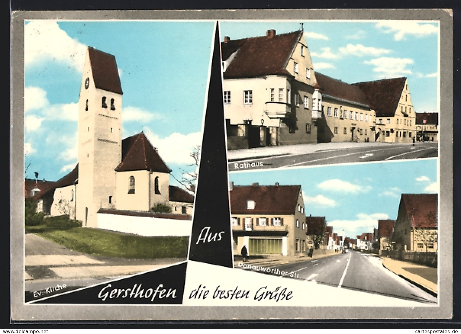 AK Gersthofen, Evangelische Kirche, Rathaus, Donauwörther-Strasse